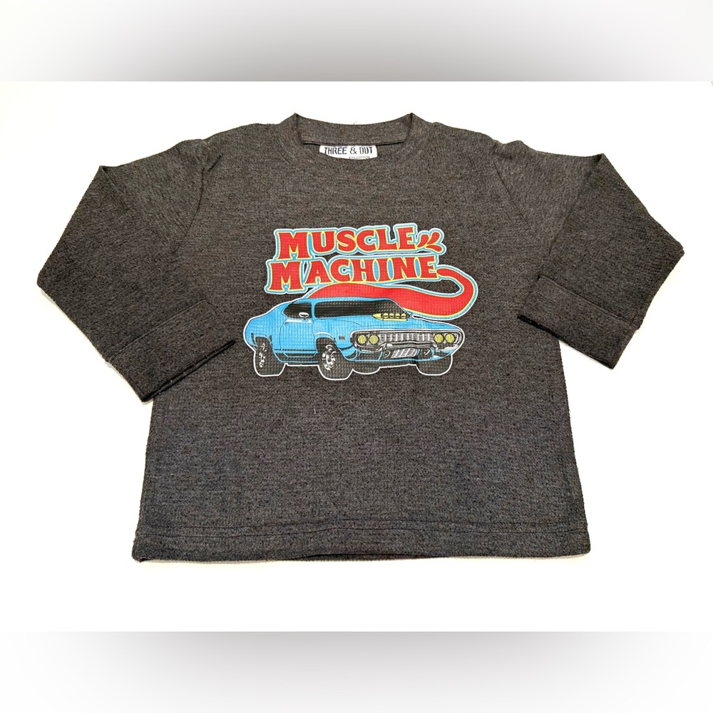 2T Charcoal Long Sleeve Tee with Blue Car Graphic